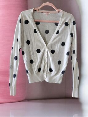 Victoria’s Secret Grey & Black Polka Dot V-Neck Cardigan Sweater - Size Medium